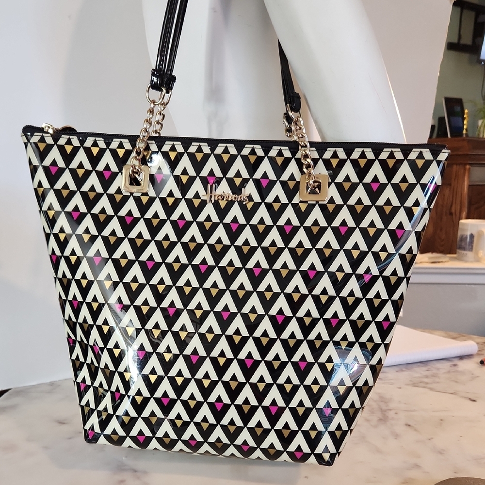 Harrods |  Black, Pink, and Cream | Geometric Tote | RARE
